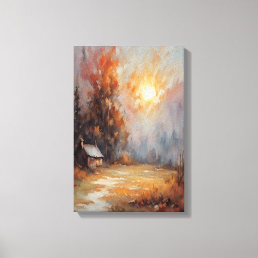 Rustieke Herfst Cabin Landschap Herfst Art Canvas Afdruk (Voorkant)