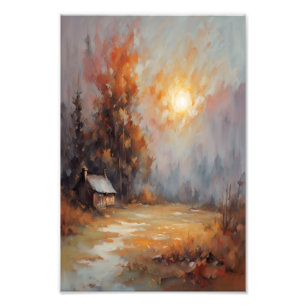 Rustieke Herfst Cabin Landschap Herfst Art Foto Afdruk