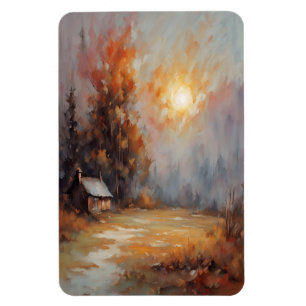 Rustieke Herfst Cabin Landschap Herfst Art Magneet