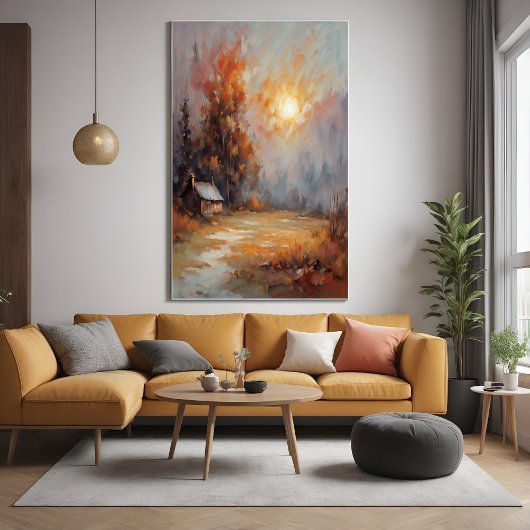 Rustieke Herfst Cabin Landschap Herfst Art Perfect Poster