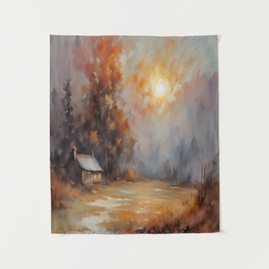 Rustieke Herfst Cabin Landschap Herfst Art Wandkleed (Voorkant)