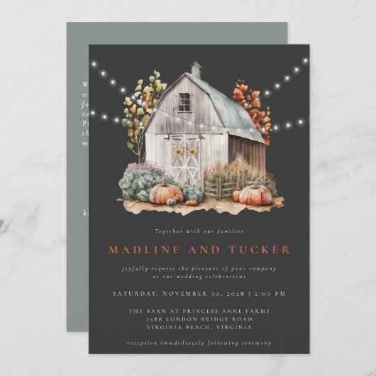 Rustieke Herfst Country Barn Lights All in One Wed Kaart (Voorkant / Achterkant)