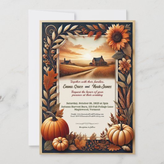 Rustieke herfst Countryside bruiloft uitnodiging (Voorkant)