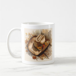 Rustieke herfst cowboyhoed met bloemen koffiemok