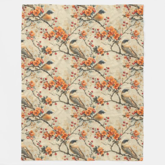 Rustieke Herfst Deken met Vogels en Bloeiende Bloe (Voorkant)
