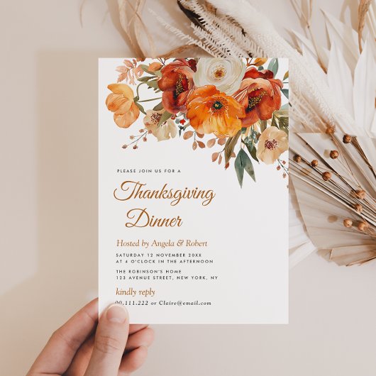Rustieke herfst Earthtone Florals Thanksgiving Din Kaart