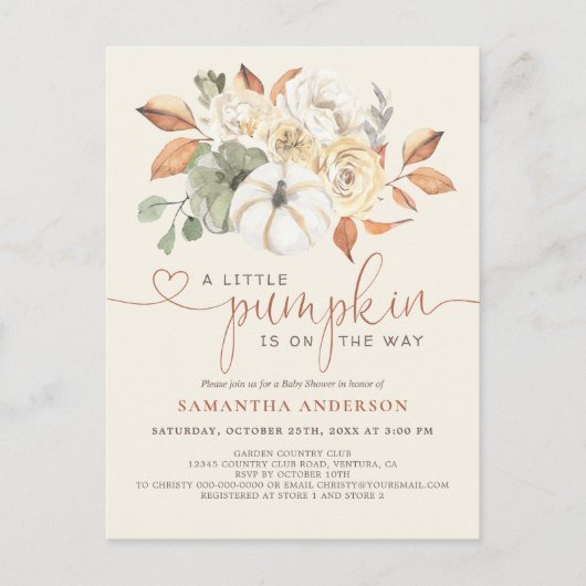 Rustieke herfst een beetje pompoen Baby shower Briefkaart (Voorkant)