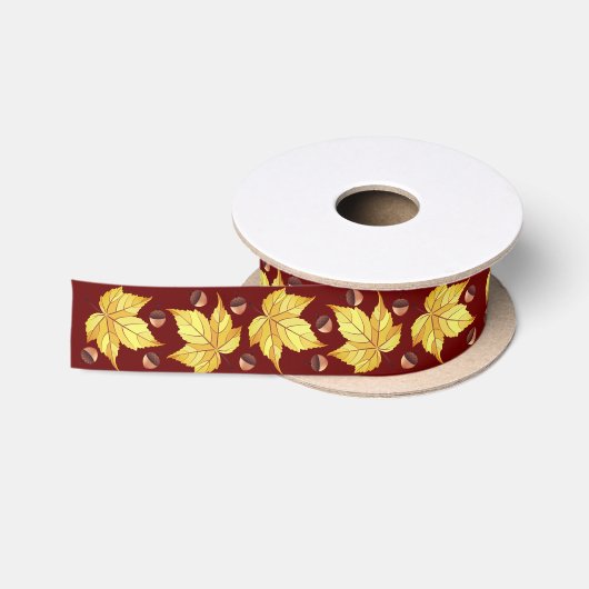 Rustieke Herfst eikels & Yellow Leaves Foliage Satijnen Lint (Spoel)