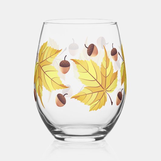 Rustieke Herfst eikels & Yellow Leaves Foliage Wijnglas Zonder Voet (Voorkant)