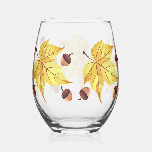 Rustieke Herfst eikels & Yellow Leaves Foliage Wijnglas Zonder Voet (Rechts)