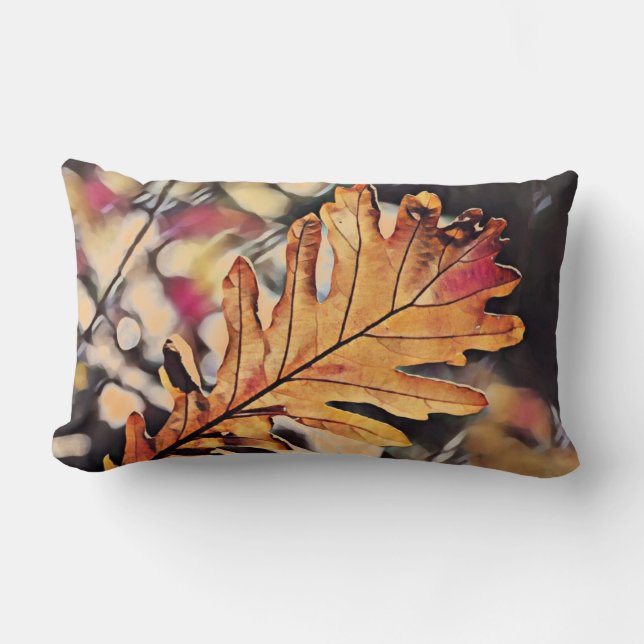 Rustieke herfst eikenblad sinaasappel bruin geel kussen (Voorkant)