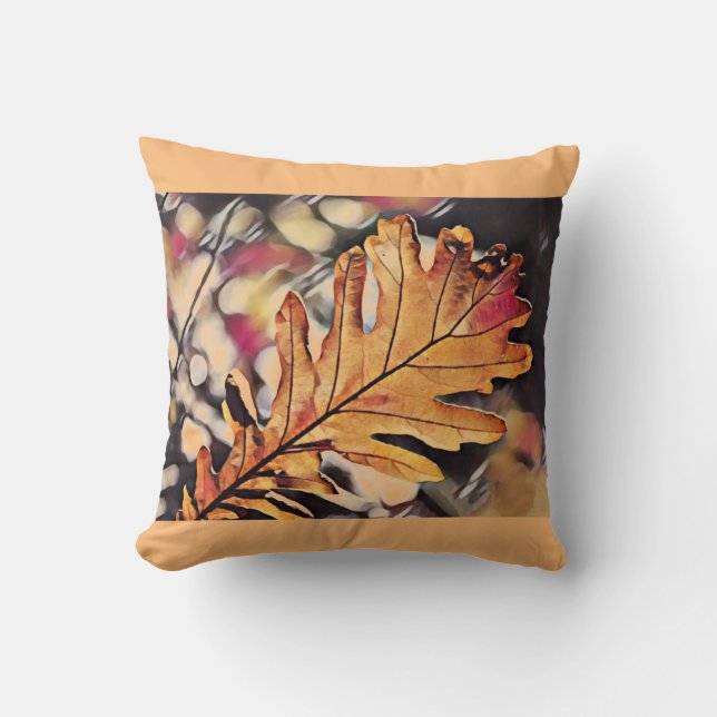 Rustieke herfst eikenblad sinaasappel bruin geel kussen (Voorkant)
