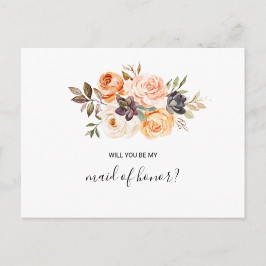 Rustieke herfst Elegant Floral Maid of Honor Uitnodiging Briefkaart (Voorkant)