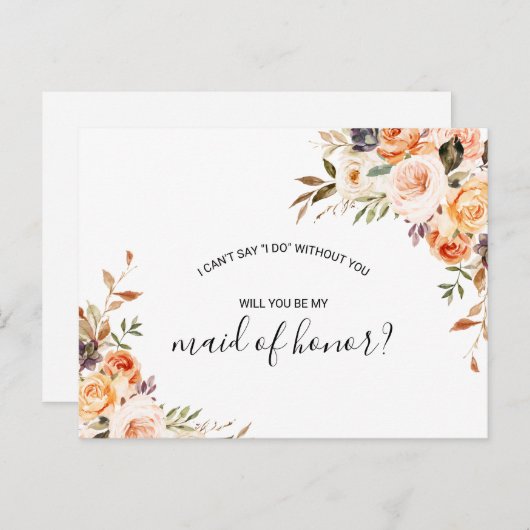 Rustieke herfst Elegant Floral Maid of Honor Uitnodiging Briefkaart (Voorkant / Achterkant)