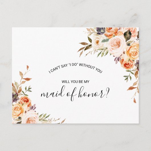 Rustieke herfst Elegant Floral Maid of Honor Uitnodiging Briefkaart (Voorkant)