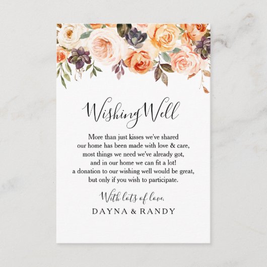 Rustieke herfst elegante bloem bruiloft wensput informatiekaartje (Voorkant)