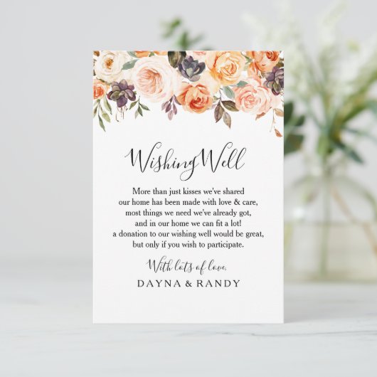 Rustieke herfst elegante bloem bruiloft wensput informatiekaartje (Staand voorkant)