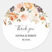 Rustieke herfst Elegante Bloemen Dank u Favor Ronde Sticker (Voorkant)