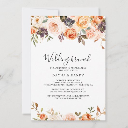 Rustieke herfst Elegante bloemenbruiloft brunch Kaart (Voorkant)