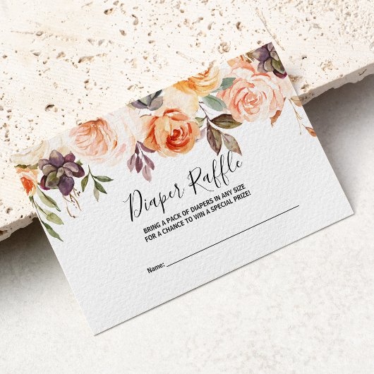 Rustieke herfst Elegante Floral Diaper Raffle Informatiekaartje