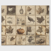 Rustieke herfst Ephemera Collage | Warm aards (2) Cadeaupapier (Vlak)