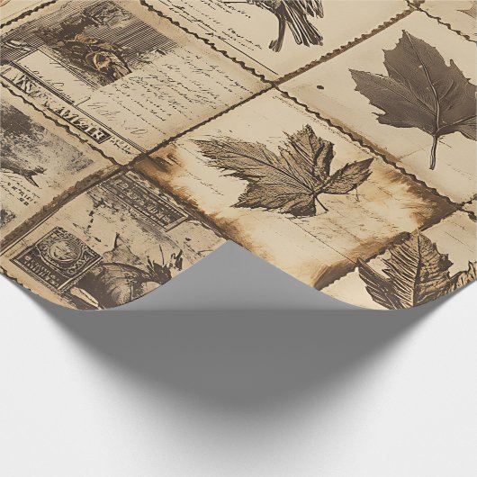 Rustieke herfst Ephemera Collage | Warm aards (2) Cadeaupapier (Hoek)