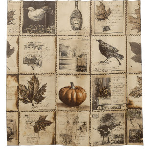 Rustieke herfst Ephemera Collage Warm aards (2) Douchegordijn