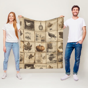Rustieke herfst Ephemera Collage   Warm aards (2) Fleece Deken