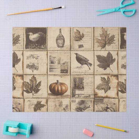 Rustieke herfst Ephemera Collage | Warm aards (2) Tissuepapier (Craft)