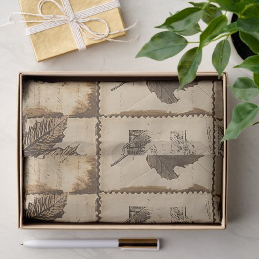 Rustieke herfst Ephemera Collage | Warm aards (2) Tissuepapier (Geschenk)