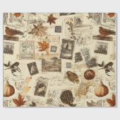 Rustieke herfst Ephemera Collage | warm aards Cadeaupapier (Vlak)