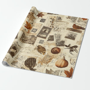 Rustieke herfst Ephemera Collage   warm aards Cadeaupapier