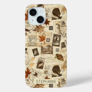 Rustieke herfst Ephemera Collage   warm aards iPhone 15 Case