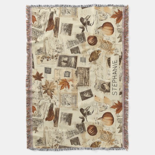 Rustieke herfst Ephemera Collage | warm aards Deken (Voorkant Verticaal)