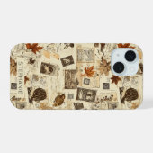 Rustieke herfst Ephemera Collage | warm aards iPhone 15 Case (Achterkant horizontaal)