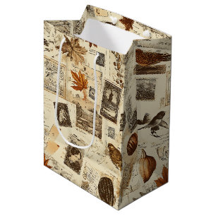 Rustieke herfst Ephemera Collage   warm aards Medium Cadeauzakje