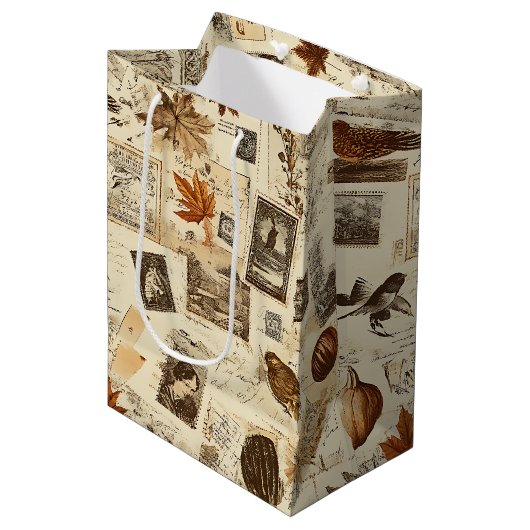 Rustieke herfst Ephemera Collage | warm aards Medium Cadeauzakje (Voorkant Gekanteld)