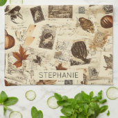 Rustieke herfst Ephemera Collage | warm aards Theedoek (Gevouwen)