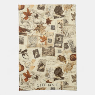 Rustieke herfst Ephemera Collage warm aards Theedoek