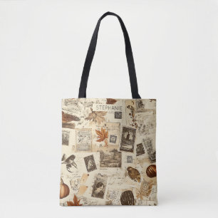 Rustieke herfst Ephemera Collage warm aards Tote Bag