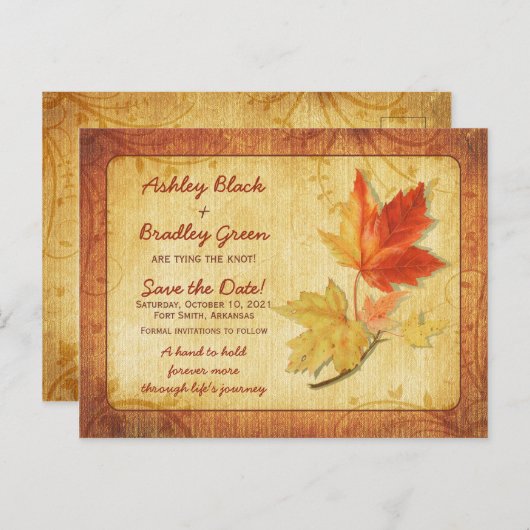 Rustieke Herfst esdoorn bladeren bruiloft opslaan Briefkaart (Voorkant / Achterkant)