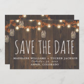 Rustieke Herfst Fairy Lights and Leaves Save the D Aankondiging (Voorkant / Achterkant)