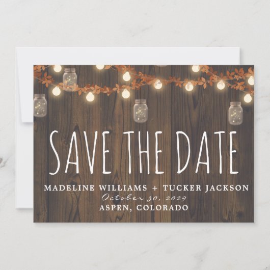 Rustieke Herfst Fairy Lights Foto Save the Date Aankondiging (Voorkant)