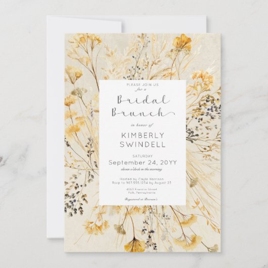 Rustieke Herfst Fields Bloemen Lijst Bruidsbrunch Kaart (Voorkant)