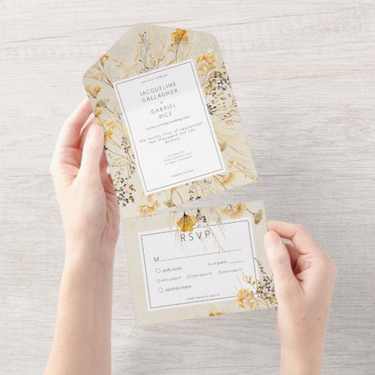 Rustieke Herfst Fields Wildflower Diner All In One Uitnodiging (Afscheurbaar)