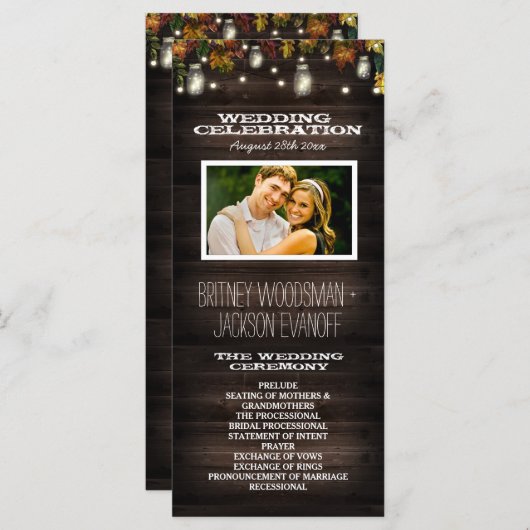 Rustieke Herfst Firefly Mason Jar Trouwprogramma's Programmakaart (Voorkant / Achterkant)