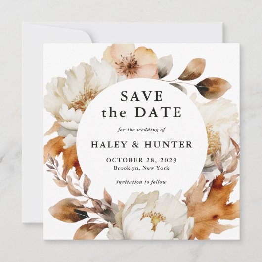 Rustieke Herfst Floral Bewaar de datum met foto Save The Date (Voorkant)