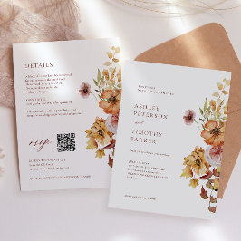 Rustieke Herfst Floral Boho Bruiloft QR Kaart
