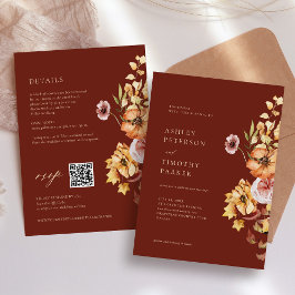 Rustieke Herfst Floral Boho Maroon bruiloft QR Kaart