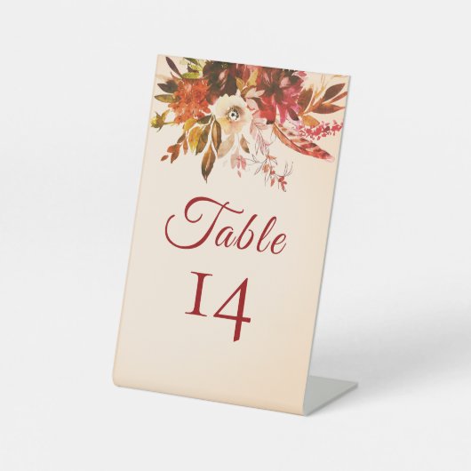 Rustieke Herfst Floral Ivoor Trouwtafel Nummer Reclamebord Met Voetstuk (Voorkant)